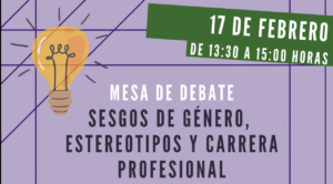 Cartel sobre mesa redonda donde aparecen los nombres de las integrantes, la fecha, la hora y el tema a tratar