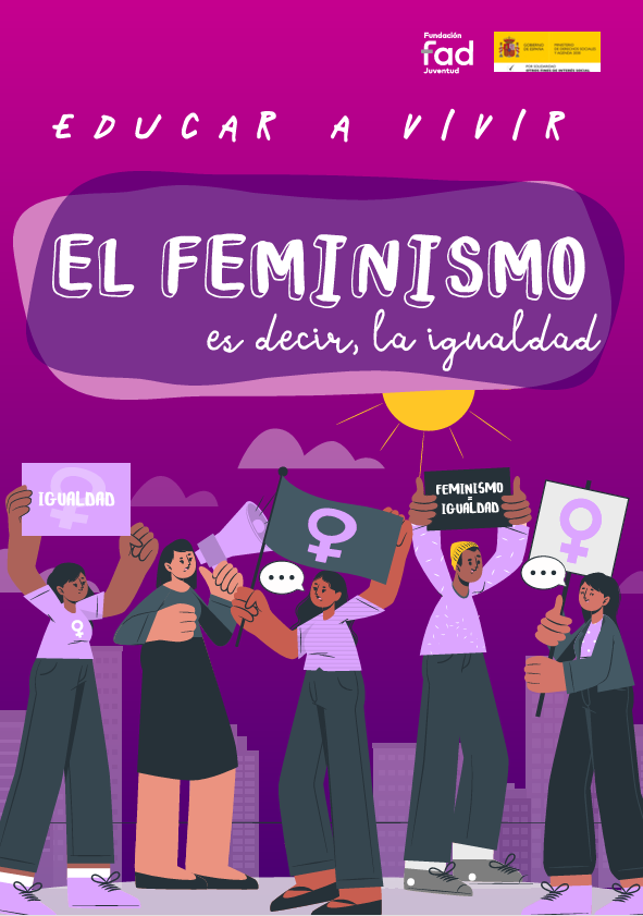 Jóvenes con carteles y banderas de símbolos feministas